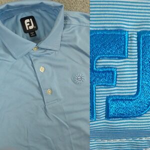 Footjoy FJ Golf Polo Shirt Mens Medium Blue Stripe Performance Stretch